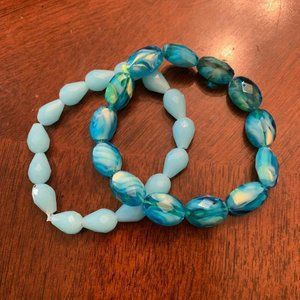 Set of Two Elastic Blue Beads Bracelets